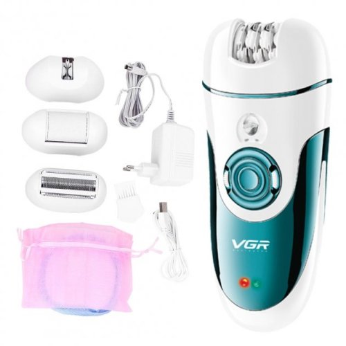 Бездротовий епілятор VGR V-700 з підсвіткою, 4 змінні насадки, USB-зарядка