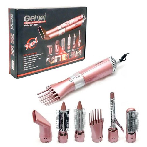 Фен-мультистайлер Gemei GM-4831 7в1 з насадками: сушка, укладка, випрямлення, обʼєм