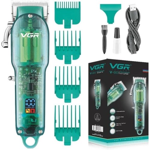 Акумуляторна машинка для стрижки VGR V-660 Professional Clipper Transparent Green