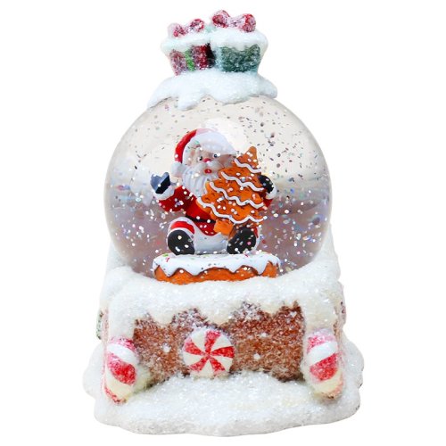 Декоративна водяна куля з музикою на заводному механізмі «Санта на санях»