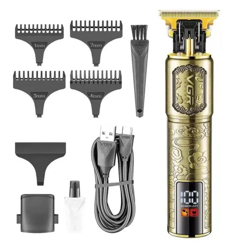 Тример VGR V-073 акумуляторний для бороди й волосся, USB-зарядка, 4 насадки