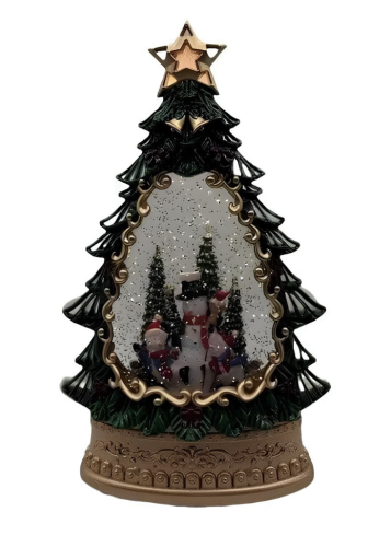 Сніжна ялинка SH1616 з Дідом Морозом і подарунками, LED підсвітка, автопіддув