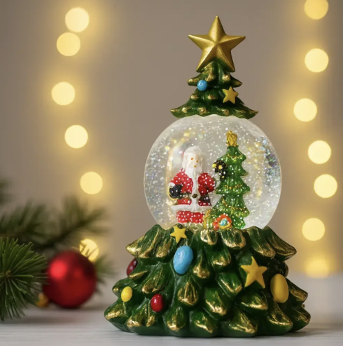 LED новорічний світильник-декор «Ялинка» XHF-8001 зі снігом, музикою та підсвічуванням