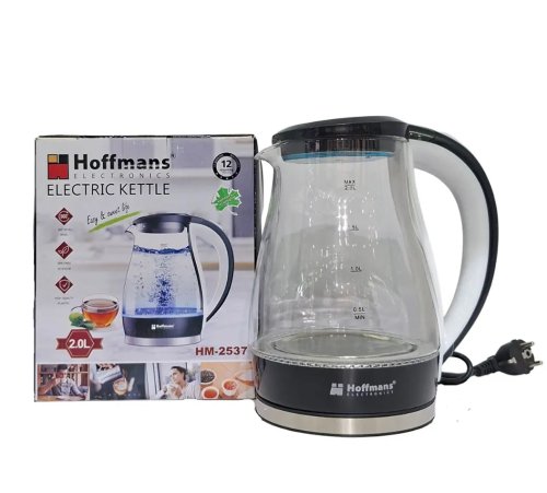 Електрочайник Hoffmans HM-2537 зі скла 2,0 л, дисковий нагрів, 2000 Вт