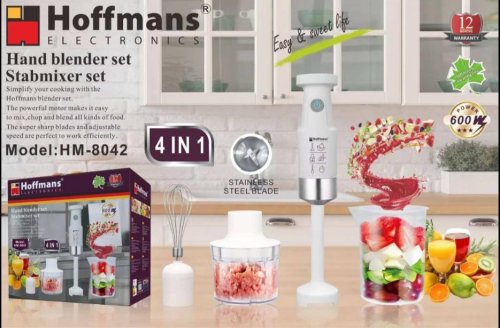 Занурювальний блендер Hoffmans HM-8042 4-в-1 600W з вінчиком і подрібнювачем