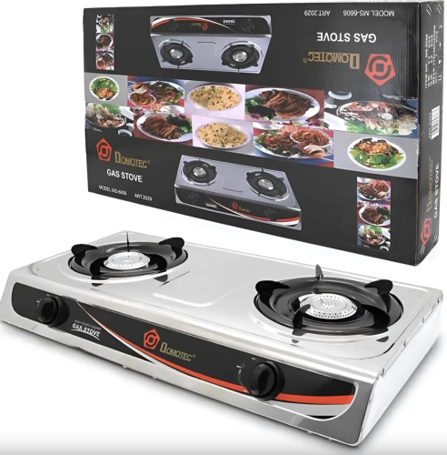 Настільна газова плита MS 6606 на 2 конфорки, нержавіюча сталь