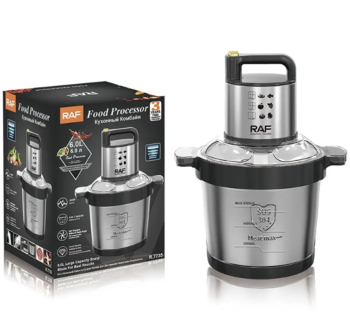 Кухонний комбайн‑подрібнювач RAF R.7735, нержавіюча сталь, чаша 6 л