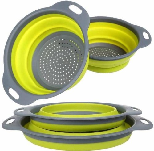 Складні силіконові друшляки-кошики зі зливом для миття овочів і фруктів, набір 2 шт.