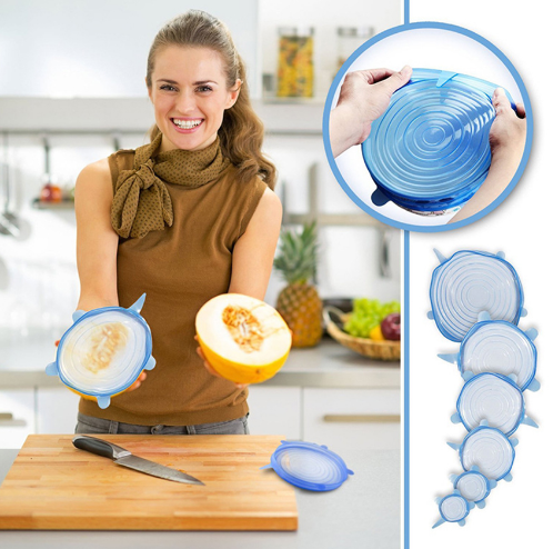 Універсальні силіконові кришки Super Stretch, набір 6 шт для посуду та ємностей