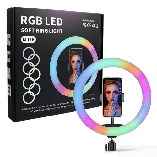 Кільцева RGB селфі-лампа 26 см з пультом керування MJ26