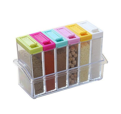 Набір для спецій на підставці Seasoning Six Piece Set: 6 баночок, кухонна спецівниця, екопластик
