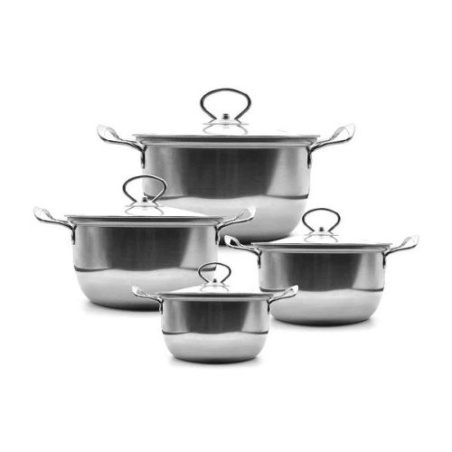 Набір каструль Unique UN-5072 на 8 предметів з нержавіючої сталі, термостійкі скляні кришки