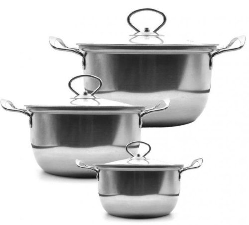 Набір каструль Unique UN-5074 з нержавіючої сталі, скляні термостійкі кришки, 6 предметів