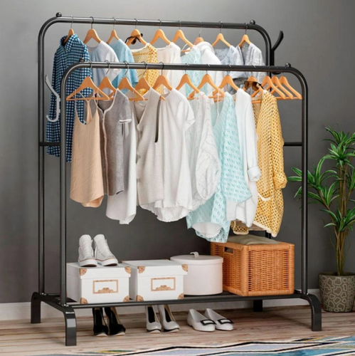 Подвійна підлогова стійка-вішалка для одягу Double з полицею для взуття, 104×41.5×152 см