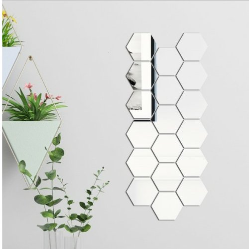 Дзеркальні акрилові наклейки «Соти» 12,5 см — настінний декор для інтер’єру, набір 12 шт.