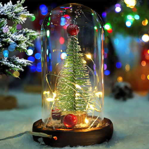 Декоративна новорічна ялинка в колбі з LED-підсвічуванням і гірляндою — різдвяний нічник