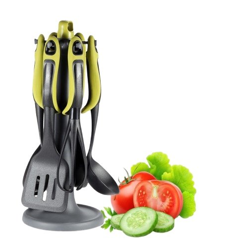 Набір силіконового кухонного приладдя на підставці, 7 предметів для антипригарного посуду