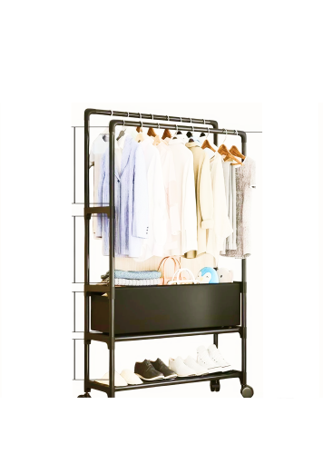 Стійка-вішалка для одягу та взуття на колесах YH9918-3A, телескопічна, регульована висота