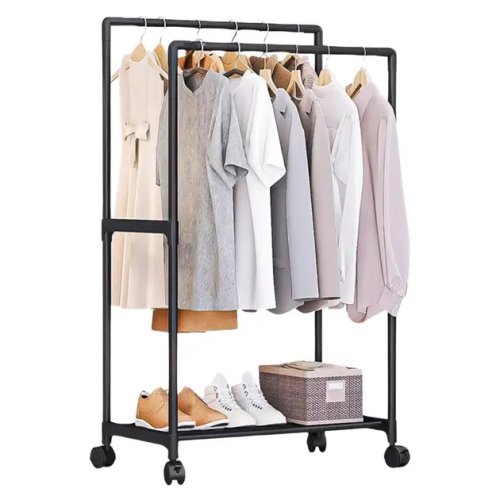 Пересувна стійка-вішалка на коліщатках для одягу й взуття з полицею (YH9918-1)