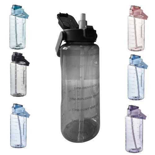 Пляшка для води 2 л з соломинкою та ручкою, пластикова