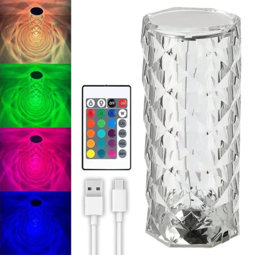 Настільна акумуляторна лампа-нічник Rose Diamond «Роза» RGB з пультом і підсвіткою