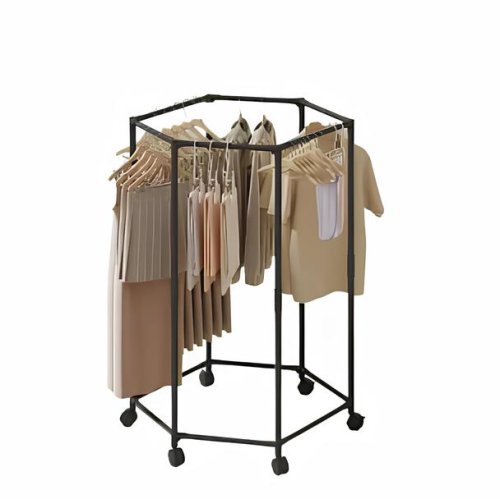 Поворотна вішалка-стійка для одягу 360°: шестикутна, на коліщатках, для спальні/гардеробної
