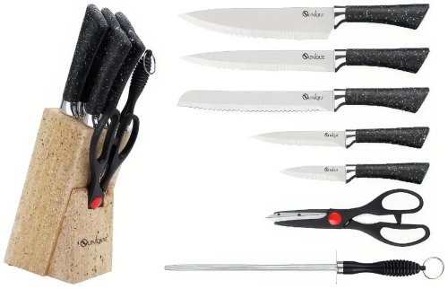 Кухонний набір ножів UNIQUE UN-1837, чорний комплект ножів для кухні