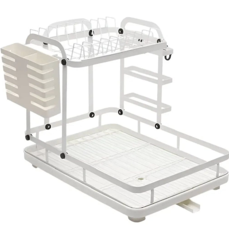 Двоярусна сушарка для посуду з відливом, 42×33×30 см, функціональна