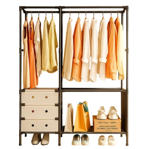 Підлогова стійка-вішалка для одягу YMJ-02 з полицями та штангою для вішаків