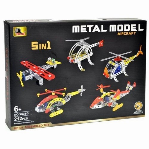 Металевий гвинтовий конструктор X638-3, 212 деталей, 5-в-1: вертольоти та літак
