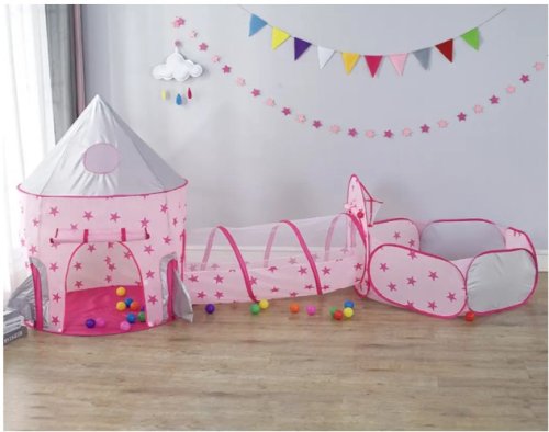 Дитячий ігровий намет 3-в-1: замок-будиночок з тунелем і сухим басейном
