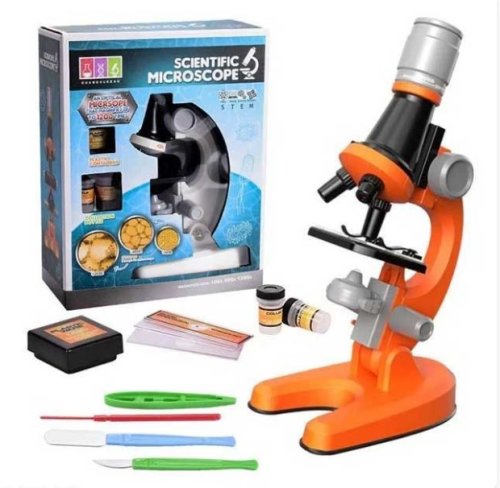 Дитячий мікроскоп з підсвічуванням і набором біозразків, іграшковий, 3 рівні збільшення