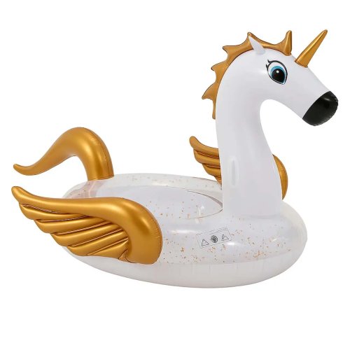 Надувне коло-пегас єдиноріг 250×250×130 см із золотими крилами для басейну та фотосесій