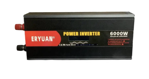 Інвертор Eryone/Eryuan 12V→220V 6000W, чиста синусоїда, LCD — для дому, авто й офісу