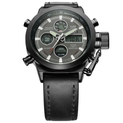 Чоловічий кварцовий наручний годинник AMST Watch, чорний — стильний для щодня, роботи й подарунка