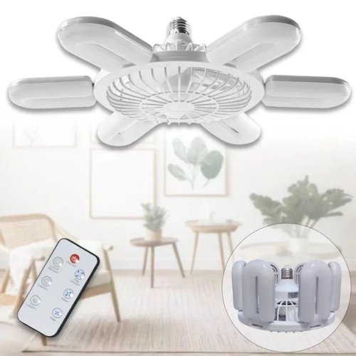 LED лампа-вентилятор 2-в-1 E27 AY1033 з пультом: 3 режими світла, 3 швидкості (дім/кухня/дача/офіс)