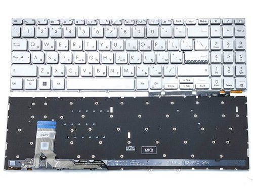 Клавіатура для ASUS E1504FA/E1504GA/E1505FA/E1505GA/L1504FA/L1504GA/K3604/K3605/15X/K3504/M3504/S3504, срібна, RU, підсвітка