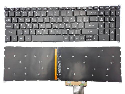 Клавіатура для ACER Aspire A317-32/317-33/A317-51/51G/51K/51KG/52/52G/A715-74/74G, RU, чорна, без рамки, з підсвіткою