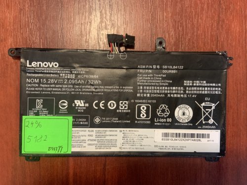 Акумулятор B5182 для Lenovo ThinkPad T570/T580/P51s/P52s (SB10L84122), знос 24% Original