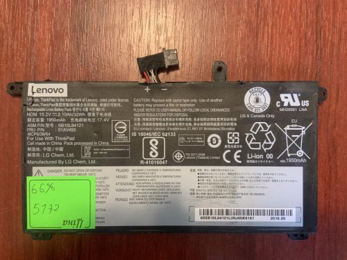 Акумулятор Lenovo SB10L84122 (66% знос) для ThinkPad T570 T580 P51s P52s Original