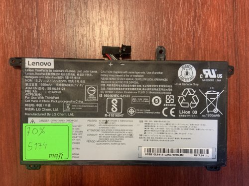 Акумулятор Lenovo SB10L84122 (B5174) знос 70% для ThinkPad T570/T580/P51s/P52s Original