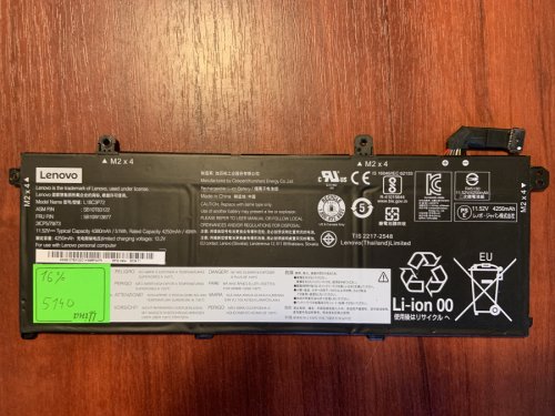 Акумулятор Lenovo L18C3P72 (B5140), знос 16% для ThinkPad T490/T495/P43S/P14s 1st/T14 1st Original