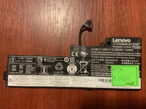 Акумулятор Lenovo ThinkPad T470/T480/A475/A485/A285 SB10K97578 (знос 17%) Original