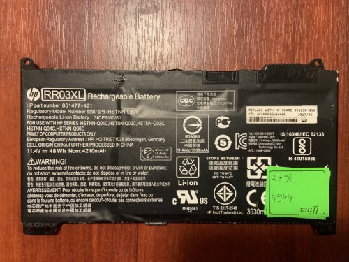 Акумулятор HP RR03XL (знос 27%) для ProBook 430/440/450/455/470 G4, mt22 Original