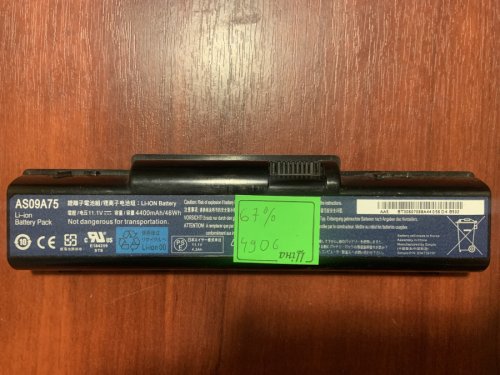 Акумулятор для ноутбука Acer AS09A75 (B4906), знос 67%: eMachines G625/G627/G630/G725/E725/E627/E527/E430/E640G/E630/E625/G430/E525/E727 Original