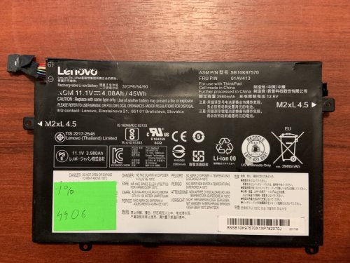 Акумулятор B4406 для Lenovo ThinkPad E470/E470C/E475 (SB10K97570, знос 1%) Original