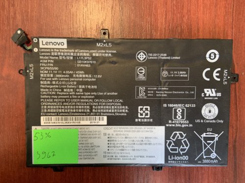 Акумулятор Lenovo L17L3P52 для L490/L580/L590/E485/E490/E590/L14 Gen 1 (знос 53%) Original