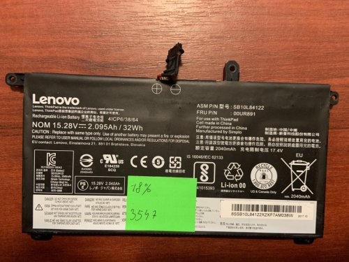 Акумулятор для Lenovo ThinkPad T570/T580/P51s/P52s SB10L84122 (00UR890/00UR891/00UR892/01AV493) 18% знос Original