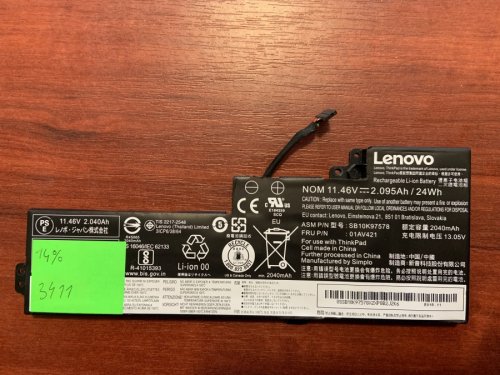 Акумулятор для Lenovo ThinkPad T470/T480/A475/A485/A285 (SB10K97578, знос 14%) сумісн. 01AV419/420/421/489, SB10K97576/577/580
