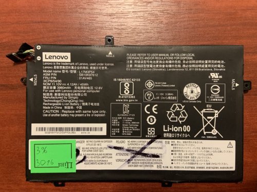 Акумулятор Lenovo L17C3P52 (знос 3%) для ThinkPad L14/L480/L490/L580, SB10K97610, 01AV463, L17M3P54